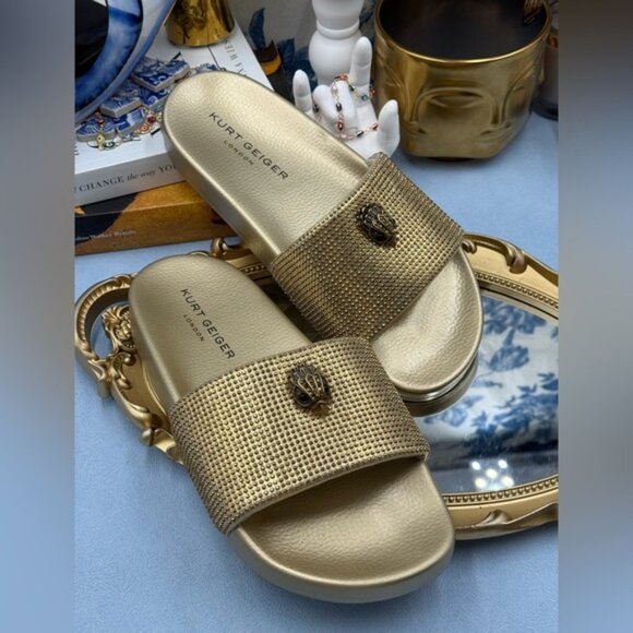 🆕 KURT GEIGER LONDON 🧿 NWOB Meena Eagle Gold Crystal Studded Slide, Sz US 8 - Picture 6 of 13